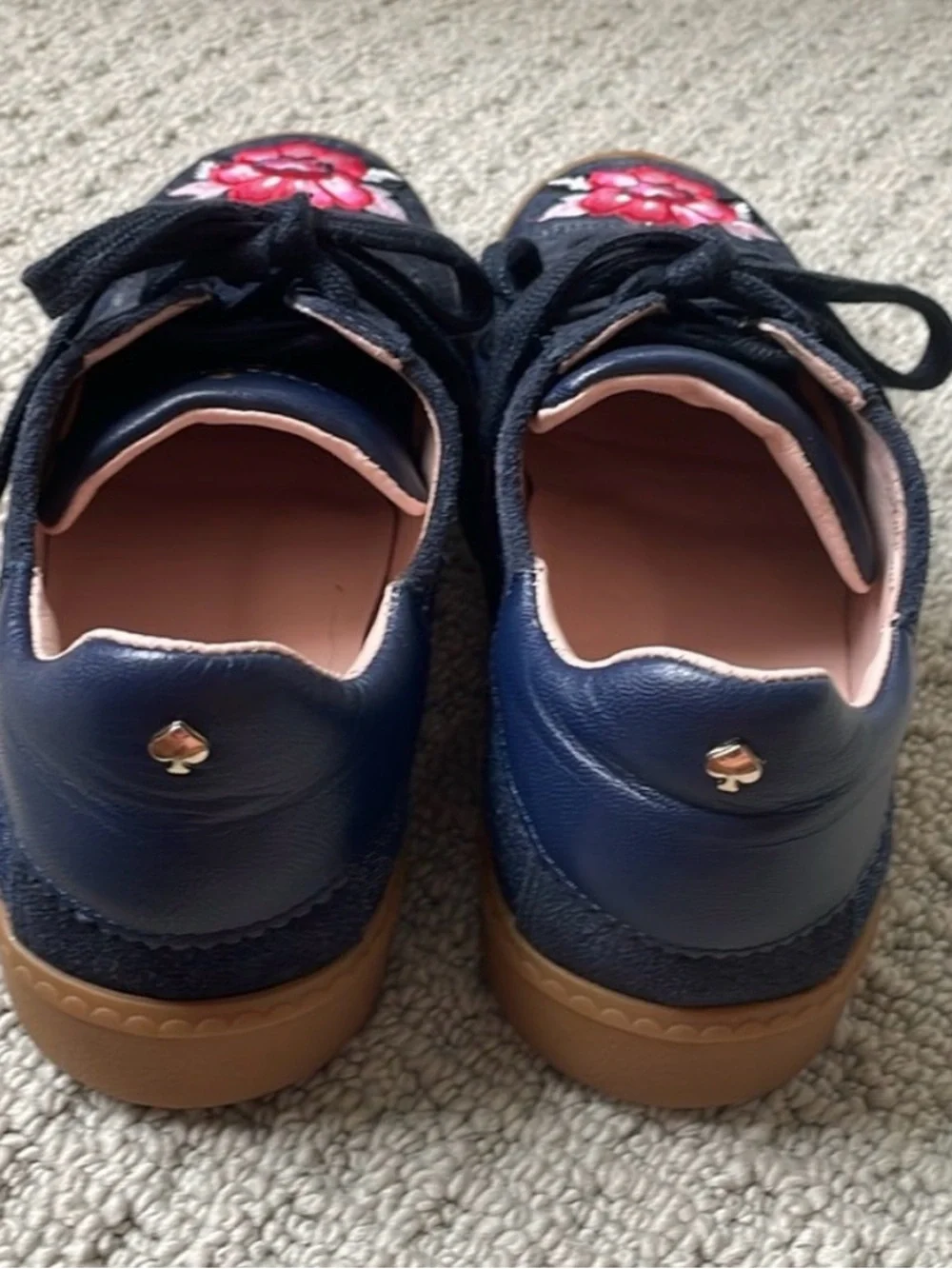 kate spade navy and blush leather flat